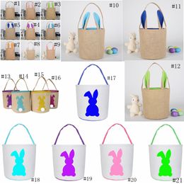 21 estilos Cestas de conejo de Pascua Bolsas de conejito de Pascua Conejo Impreso Lienzo Bolso de mano Huevo Dulce Cubo Cestas Bolsos de mano GGA3190