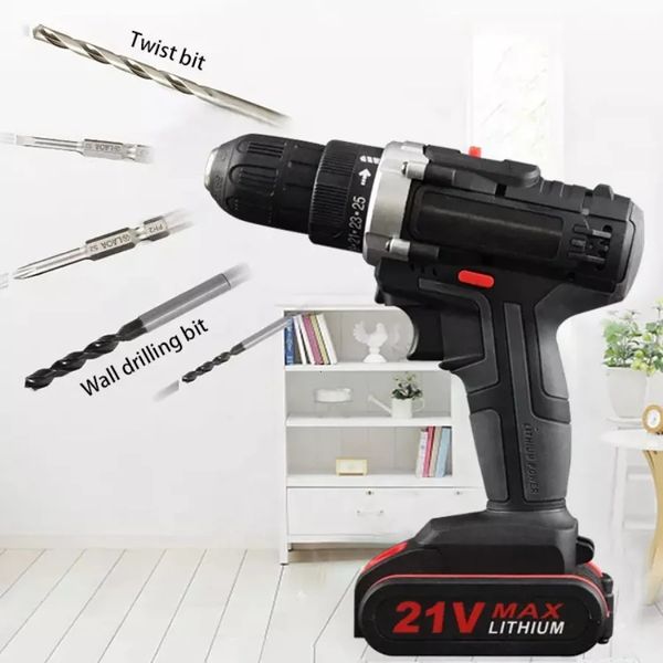 21V Impact électrique Drill sans fil Highpower Lithium Battery Wireless Rechargeable Hand Home DIY Power Tools 240402