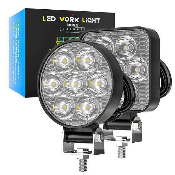 21W 7 LED Lampe de Travail Mini LED Voiture Avant Brouillard Lumières de Travail 12V 24V Camion SUV 4X4 4WD Phares d'Ingénierie Phare Rond LED Hors Route