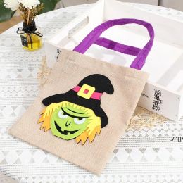 Sac d'emballage d'halloween en lin 21x23cm, sacs portables fantôme de sorcière citrouille, emballage cadeau de fête de Festival pour enfants 1011