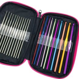 22/100pcs Tamaños de costura Herramientas Crochet Hooks Kit de agujas Agujas Caja de tejido de tejido Crochet Agulha Set Weaving Herramientas