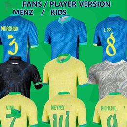 22 2023 2024 Brésil Jerseys de football L.Paqueta Neymar Vini Jr.23 P.Coutinho Richarlison Football Shirt G.Jesus T.Silva Bruno G. Pele Casemiro Men Women Kids Set Jersey