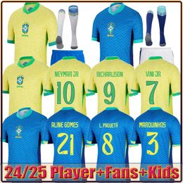 22/23 2024 2025 Brasils Jerseys de fútbol L.Paqueta Neymar Vini Jr.23 P. COUTINHO RICHARLISON Camisa de fútbol G.Jesus T.Silva Bruno G. Pele Casemiro Men Women Kids Sets Jersey