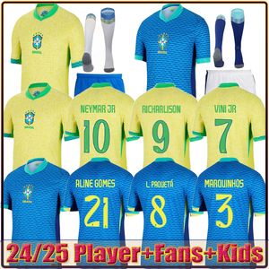 22/23 2024 2025 Brésil Jerseys de football L.Paqueta Neymar Vini Jr.23 P.Coutinho Richarlison Football Shirt G.Jesus T.Silva Bruno G. Pele Casemiro Men Women Kids Set Jersey