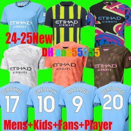 24 25 beste kwaliteit Haaland voetbaltruien GREALISH Sterling Mans Cities Mahrez Fans Player -versie De Bruyne Foden Dragon 2023 2024 Voetbaltoppen Shirts Kids Kit Sets