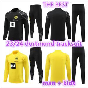 22 23 24 Veste de survêtement adulte Borussia Ensembles de football Demi-fermeture éclair Dortmunds Costume d'entraînement pour enfants Ensemble de football Survetement 2023 2024 Hommes Enfants et homme Survêtement