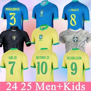 22 23 24 Brazilss Soccer Jerseys L.Paqueta Neymar Vini Jr.23 P.Coutinho Richarlison Football Shirt G.Jesus T.Silva Bruno G. Pele Casemiro Men Women Kits Kits Kits Jersey