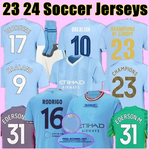 22 23 24 HAALAND SOCCER JERSEYS final GREALISH MANS CITIES MAHREZ fans jugador versión DE BRUYNE FODEN 2023 2024 camiseta de fútbol niños kit campeones MANCHestERs uniforme