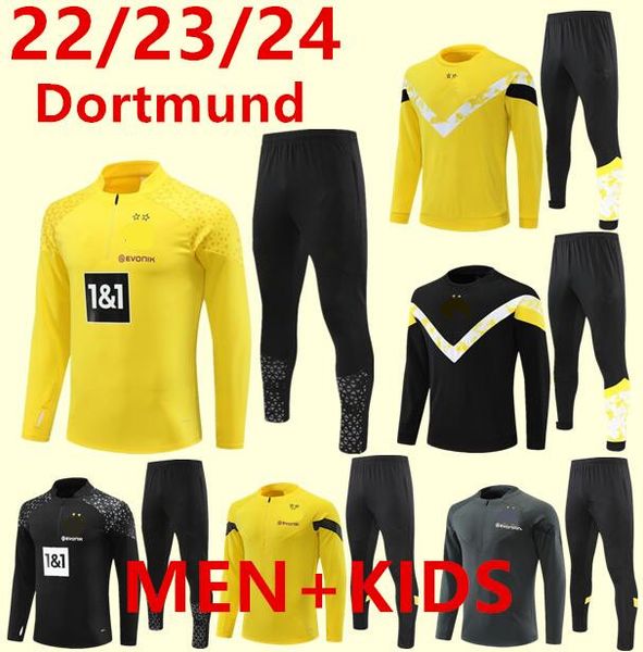 22 23 24 New Dortmund Long zip Survêtements veste de jogging Enfants et Homme Borussia Pantalon long Soccer Sets Dortmund Training Suit Football set Survetement