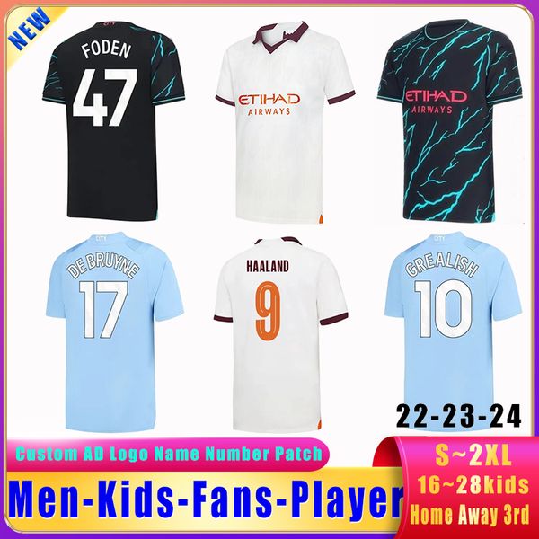 22 23 24 Nuevas ciudades de MAN GREALISH PHILLIPS Camisetas de fútbol de fútbol 2023 2024 HAALAND DE BRUYNE Versión de jugador para fanáticos Camisetas de fútbol para niños de mujeres Versión tailandesa