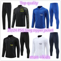 22 23 24 Parijs volwassen trainingspakken trainingspak psgs chandal 2022 2023 2024 mbappe kit survetement lange rits jas retro futbol voetbal mannen kids trainingspak