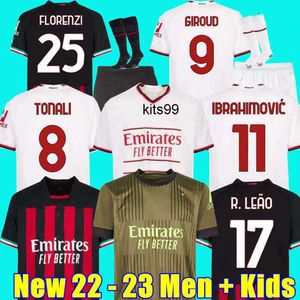 22 23 AC Milans Giroud voetbalshirt Ibrahimovic voetbalshirt 2022 2023 Tonali rebic camiseta kjaer theo brahim r.leao mannen kinderen kit set