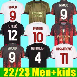 22 23 Ac S Soccer Jerseys Fans Player Versión Ibrahimovic Giroud De Ketelaere R. Leao Tonali Theo Camiseta de fútbol Kids Kit Sets