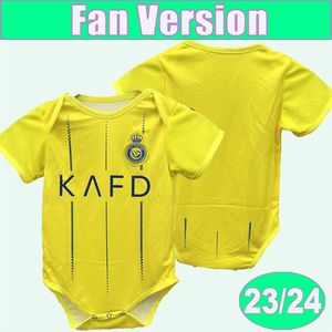 2023 24 Al Nassr FC Babykleertjes Voetbalshirts RONALDO Thuis Gele Versie Voetbalshirt Korte Mouwen Uniformen