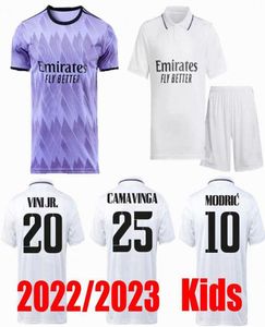 22 23 Benzema Real Madrids Kit jeugdjerseys Home voetbalshirt Camavinga Asensio Rodrygo Boy Kids Kit 2022 2023 Uniforms8939588