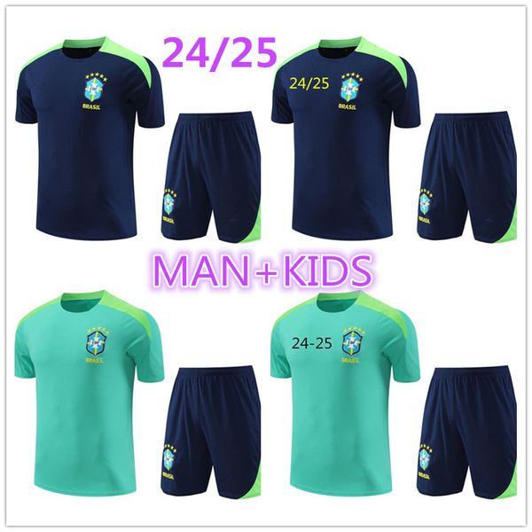 24 25 Brésil Survêtement à manches courtes Sportswear Hommes Costume d'entraînement Kit de maillot de football 2024 2025 G.JESUS COUTINHO Brasil Gilet sans manches Ensembles de football pour enfants adultes