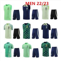 2425 Brazilië Korte mouw Trainpak Sportkleding Men Trainingspak 23 Voetbal Jersey Kit Uniform Chandal G.Jesus Coutinho Brasil Mouwloos Vest volwassen voetbal sets