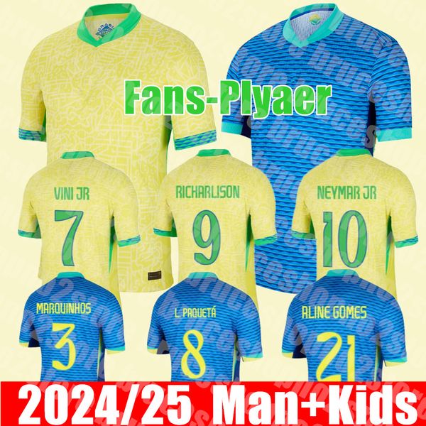 Nuevo 2024 2025 Brazils Home Away Soccer Jersey NEYMAR JR Brasil CASEMIRO Equipo nacional G.JESUS P.COUTINHO Hombres Camiseta de fútbol Uniforme L.PAQUETA T.SILVA PELE VINI JR