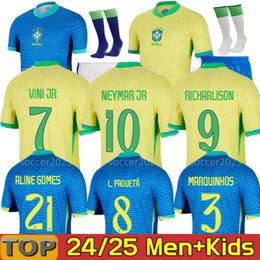2024 Braziliës voetbalshirts Neymar Jr Vini Jr Camiseta de Futbol Paqueta Raphinha 22 24 voetbalhirt Maillots Marquinhos Brasil Richarlison Men Kids 16-28 S M L L L