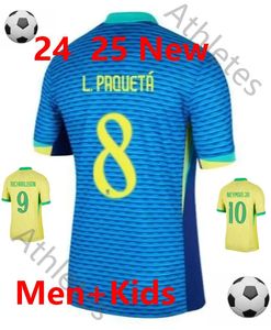 2024/25 Maillot de football américain Maillot de football du Brésil Amérique MARCELO PELE PAQUETA NERES COUTINHO FIRMINIO JESUS VINI JR 2024 Brésil Ensemble pour enfants Uniforme unisexe