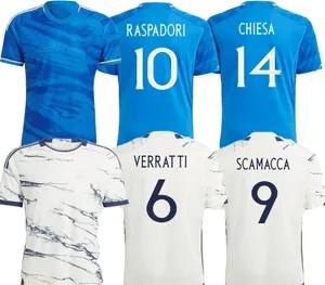 Camisetas de fútbol de Italia 2023 Jersey de calidad tailandesa italiana 10 RASPADORI 9 SCAMACCA 8 JORGINHO 7 FRATTESI 18 BARELLA 14 CHIESA Camiseta de fútbol con número personalizado kingcaps