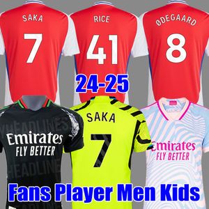 24 25 Saka Rice Soccer Jerseys Home Away Fans Player Gunners G.JESUS Trossard Martinelli Ian Wright Pre-Match Odegaard Arsen 2024 2025 voetbalshirt Men Kids Kit