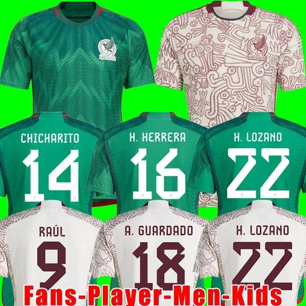 22/23 Coupe d'Europe Maillot de football mexicain Coupe du monde Hong Away, Chavez Sanchez Alvarese Reyes Goto Maillots de football Kit pour enfants Fan Fan Player Version Version