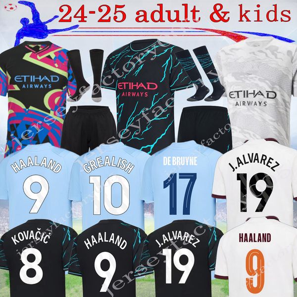 16-4XL 23 24 Quatrième maillots de football HAALAND Mans KOVACIC JOAO CANCELO kit enfants adultes 2024 City GREALISH DE BRUYNE RUBEN troisième maillot de football BERNARDO MAHREZ FODEN