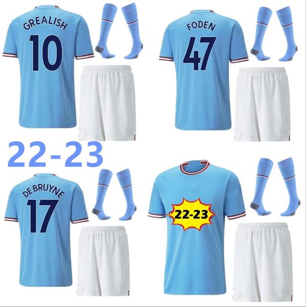 Kits de football pour enfants 22 23 Survêtements HAALAND MAILLOT DE FOOTBALL GREALISH STERLING MANS VILLES MAHREZ DE BRUYNE FODEN Kit de football pour enfants