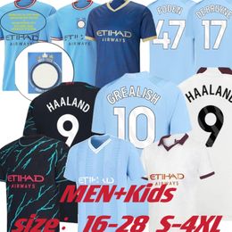 22 23 24 haaland speler versie voetbalshirts gralish j alvarez mans steden mahrez phillips fans de bruyne foden 22 2023 2024 fans voetbal tops shirt kids kit