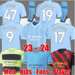 Maillot de football HAALAND 23 24 DE BRUYNE MANS VILLES GREALISH MAHREZ FODEN 2023 2024 uniformes de maillot de football hommes enfants kit ensembles ALVAREZ FANS joueur spécial MANCHESTERS 66