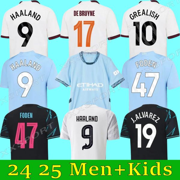 Jerseys de football Haaland 24 25 de Bruyne Phillips Mans Cities Grealish Ferran Mahrez Fode Bernardo Joao Cancelo Rodrigo Football Shirt Men Kid Kit Kit Set Uniforms Doku