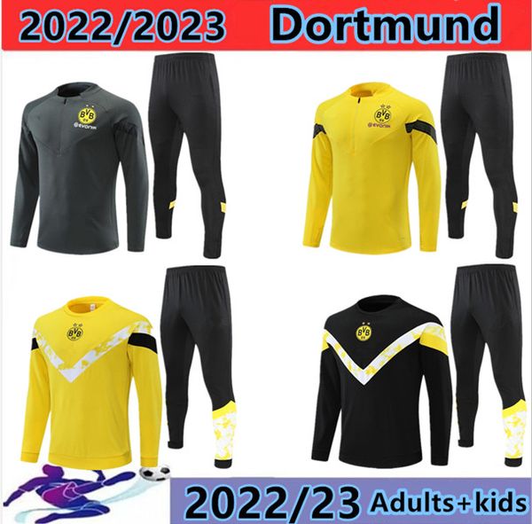 22 23 niños Borussia Borussia Jacket de chándal para adultos 222 2023 Conjuntos de fútbol del equipo nacional alemán se dirige a la mitad del cremallera de fútbol de entrenamiento de Dortmunds.