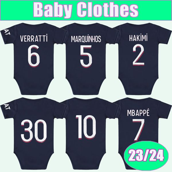 23 24 MBAPPE VERRATTI Ropa de bebé Camisetas de fútbol HAKIMI MARQUINHOS KIMPEMBE FABIAN VITINHA Camiseta de fútbol local Uniformes