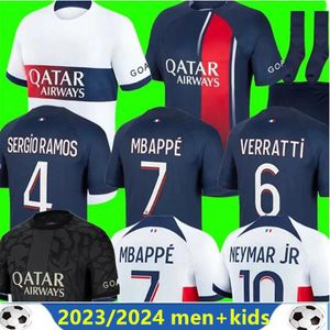 23 34 Maillots de football Paris Soccer Jerseys MBAPPE Lee Kang dans HAKIMI 2023 2024 Paris FOOTBALL CHEMISE MARQUINHOS VERRATTI maillot foot Hommes enfants KIT