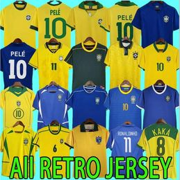 Camisas de futebol retrô CUSTOM Brazils #10 PELE 1957 1970 1978 1985 1988 1992 1994 1998 2000 2002 2004 2006 2010 2012 Brasil RONALDINHO Brasil camisas de futebol