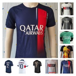 23 24 MBAPPE pSgS camiseta de fútbol DI MARIA WIJNALDUM SERGIO RAMOS HAKIMI MARQUINHOS 2023 2024 Maillots de Football Shirt VERRATTI Fabian Sanches Hombres Versión del jugador Top