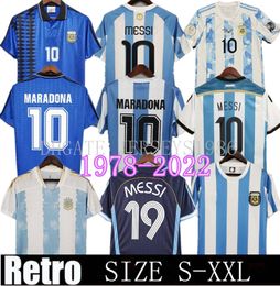 Maradona Soccer Jersey 1986 1994 Argentinië Retro 86 Vintage Classic Argentinië Riquelme 78 voetbaloverhemden Maillot Camisetas de Futbol 86 94 96 00 01 2006 2010 Shirt