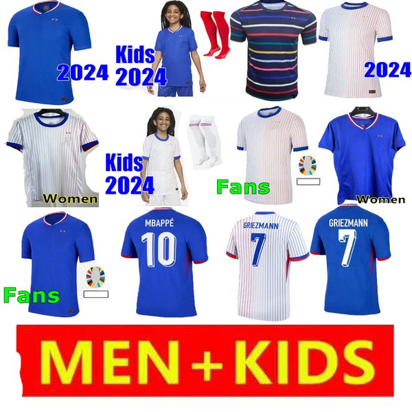 24/25 Coupe du monde française Classic Blue Ensembles complets Maillots de football français Benzema Giroud MBAPPE Saliba Kanté Maillot De Foot Equipe Maillots Kit Enfants Maillot de football pour hommes