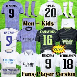 22 23 Fan Player-versie voetbalshirts 3e BenzEMA Real Madrids Finals Champions 14 Kit RODRGO Camiseta 2023 VINI JR CAMAVINGA Jersey