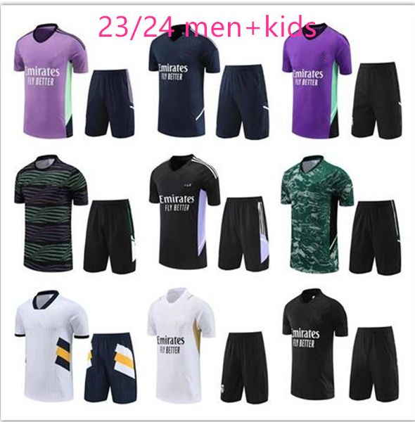 22 23 Pré-match du Real Madrids Suit de formation finale de football Jersey Hommes enfants à manches courtes camavages Rudiger Camiseta Men Top 23/24 Uniformes Vini Jr Tchouameni