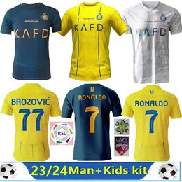 2023 2024 Al Nassr FC Jerseys de fútbol Ronaldo Fans Jugador Inicio 23 24 Brozovic Ghareeb Talisca Telles Masharipov Lajami Women Men Kids Football Shirt Al-Nassr FC