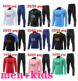 22 23 S Survêtement 2022 2023 Mbappe Combinaison d'entraînement pour enfants et hommes Maillot de football à manches longues Kit Uniforme Chandal Adulte Garçons