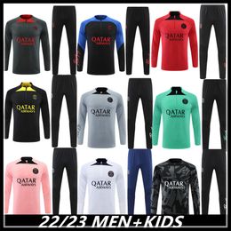 22/23 trainingspak Paris Training Kit volwassen en kinderen halve rits jas Survetement chandal futbol voetbal psgs kind jongen trainingspak set 2022-2023