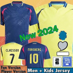 Suède 2024 Euro Cup Soccer Jersey IBRAHIMOVIC 2025 Équipe nationale suédoise 24 25 Maillot de football Kit enfants Set Accueil Jaune Extérieur Bleu Marine Uniforme pour hommes LARSSON