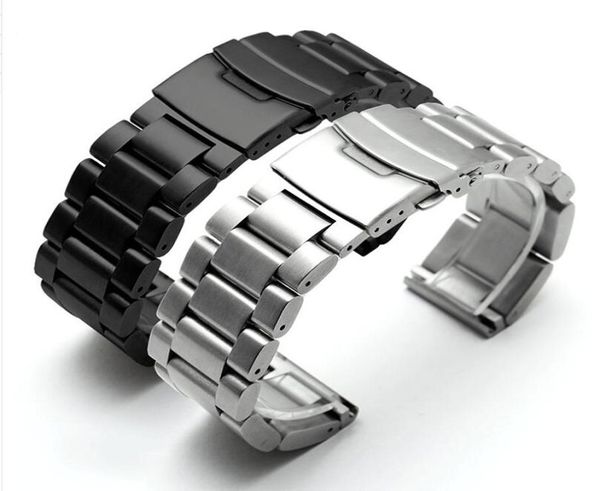 22 24 26 mm Band de montre hommes épais pur massif en acier inoxydable brossé bracelet bracelet de montre de boucle bracelets outils 9502292