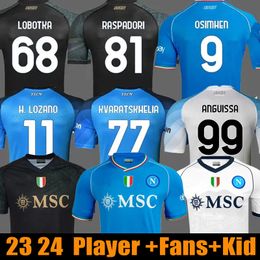 22 24 NAPOLI Soccer Jerseys Maglia Naples 2023 KVARATSKHELIA ZIELINSKI ANGUISSA OLIVERA KIDS Player Fan FOOTBALL CHEMISE OSIMHEN LOZANO SSC Napoli Maillots de foot