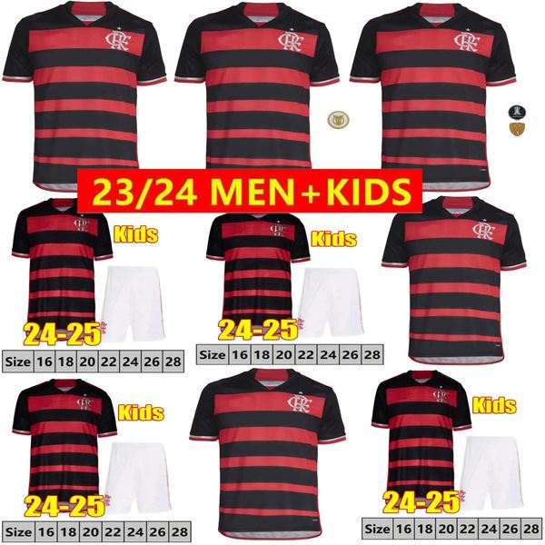 22/25 Maillots de football Flamengo 2024 2025 Chemises de football Ensembles pour hommes Kit enfants Camisa De Futebol PEDRO DIEGO GERSON GABI LORRAN PULGAR Fans