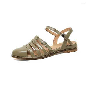 22-25cm varkensvuige vrouwen schapenvacht lederen koehide sandalen natuurlijke gebreide gladiator zomerschoenen lage hakken 686 449