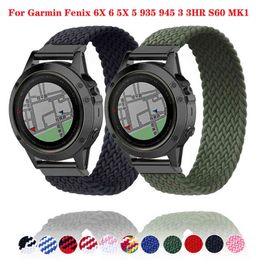 22 22 MM Gevlochten Solo Loop Nylon Quick Release Horlogeband voor Garmin Fenix ​​6 6x Pro 5x 5 Plus 3HR 935 945 S60 Siliconen Horlogeband H0915